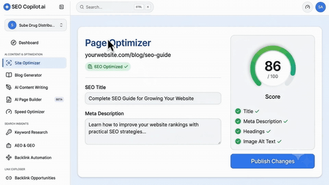 Publish the page in one click